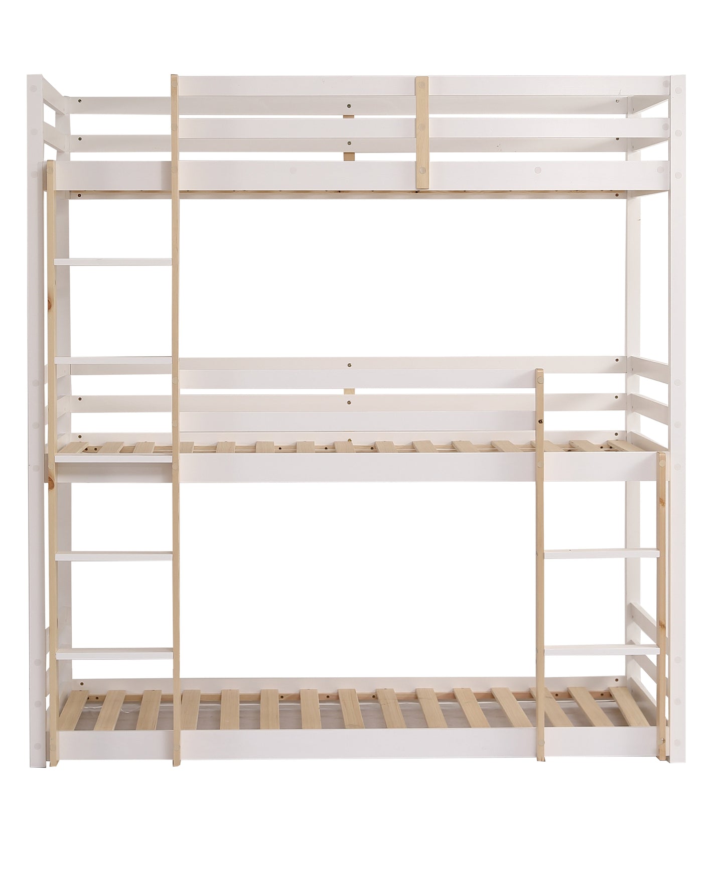 Becky White Wooden Triple Sleeper Bunk Bed Slats On Show-Kidzzz Beds