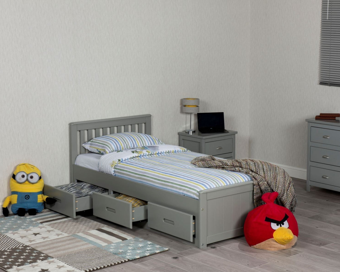 Birmingham Wooden Storage Drawer Bed Frame Grey In Bedroom-Kidzzz Beds