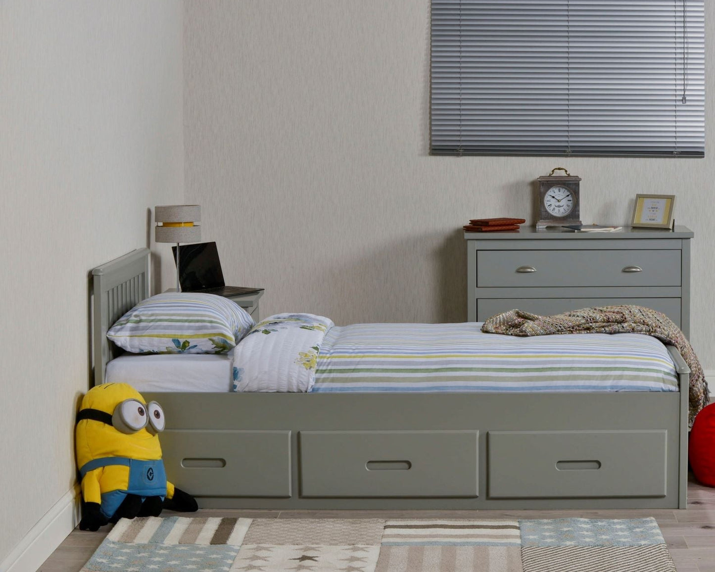 Birmingham Wooden Storage Drawer Bed Frame Grey From Side-Kidzzz Beds