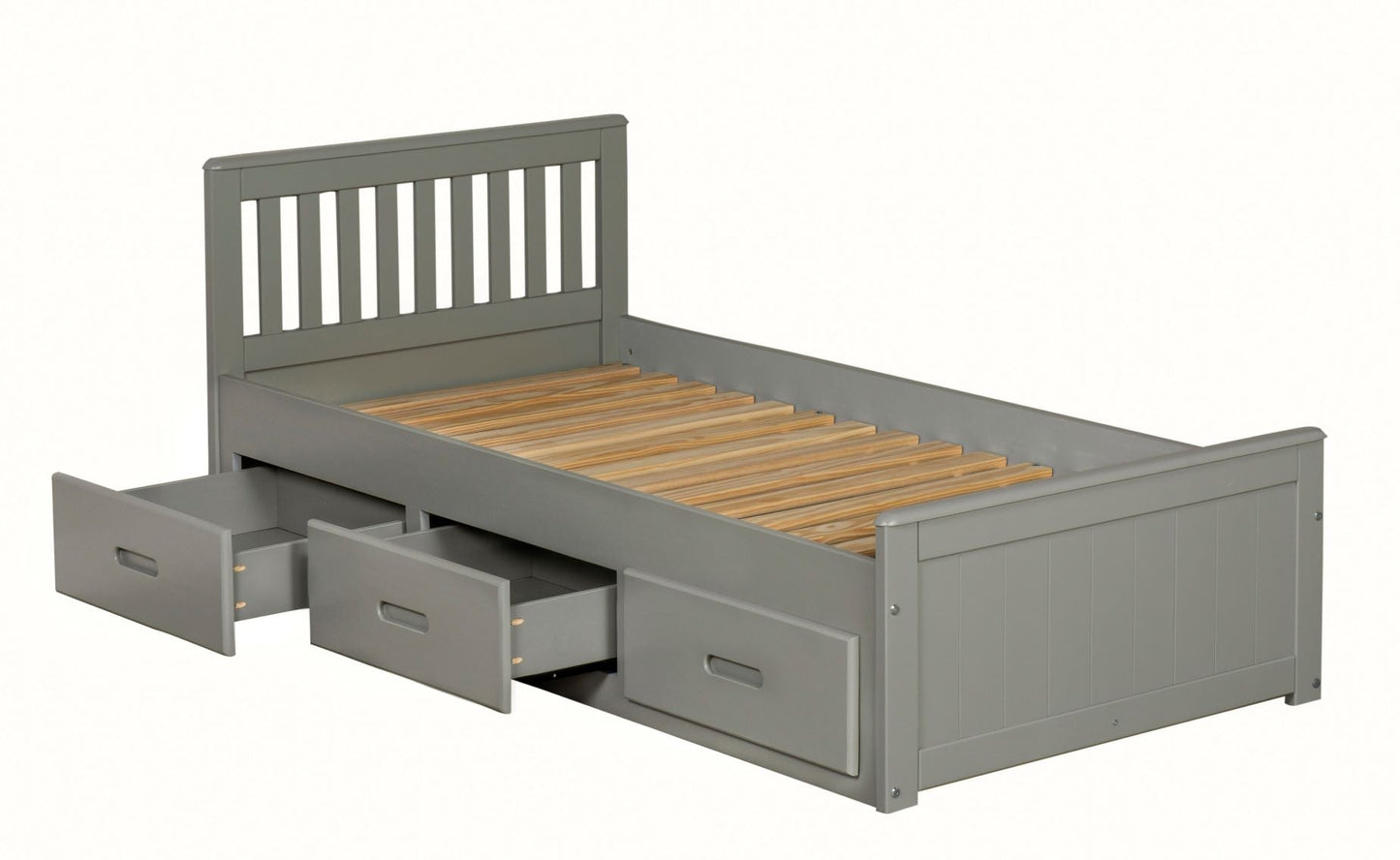 Birmingham Wooden Storage Drawer Bed Frame Grey With Slats-Kidzzz Beds