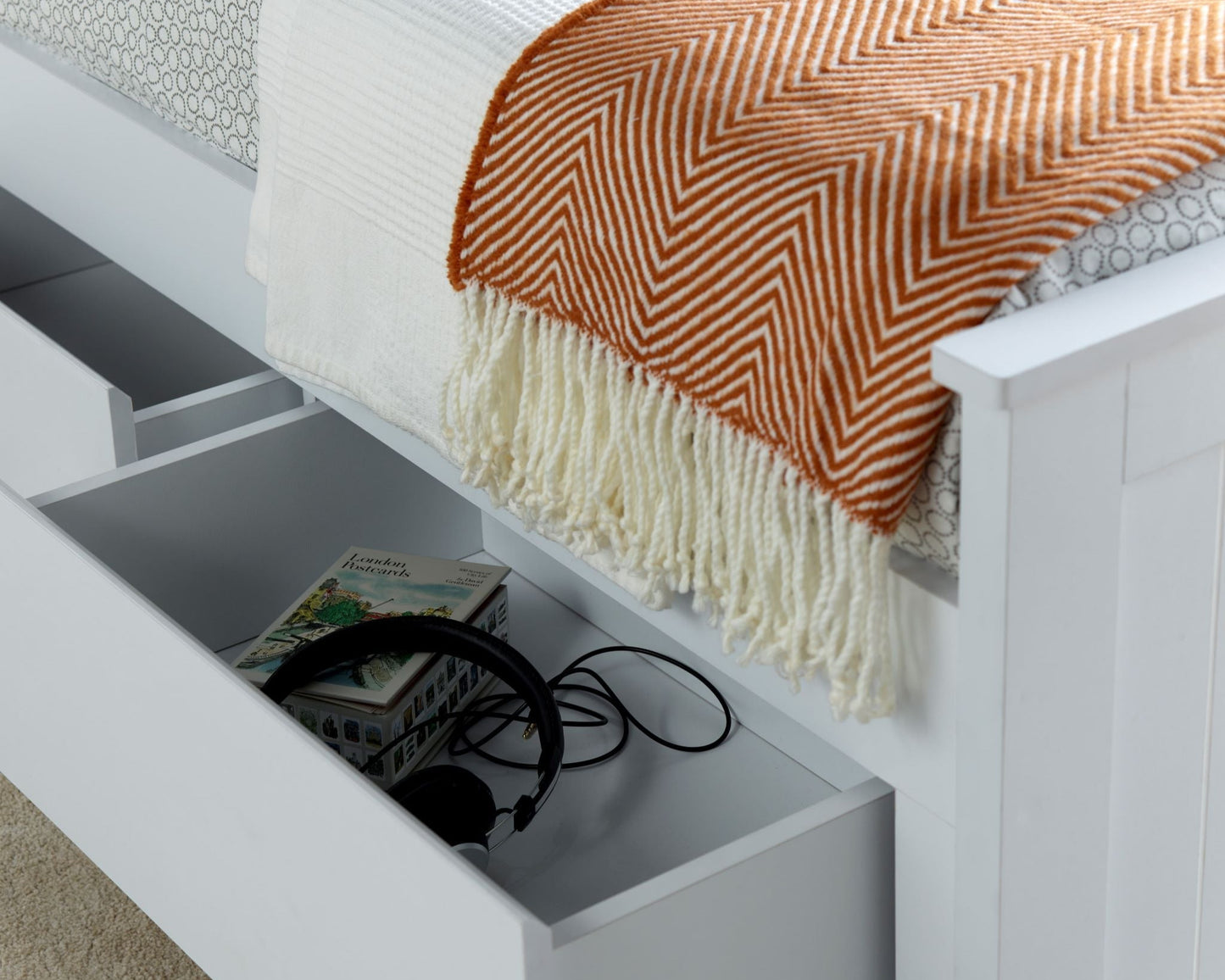 Bedmaster Enzo White Wooden 3 Drawer Storage Bed Drawer Open-Better Bed Company