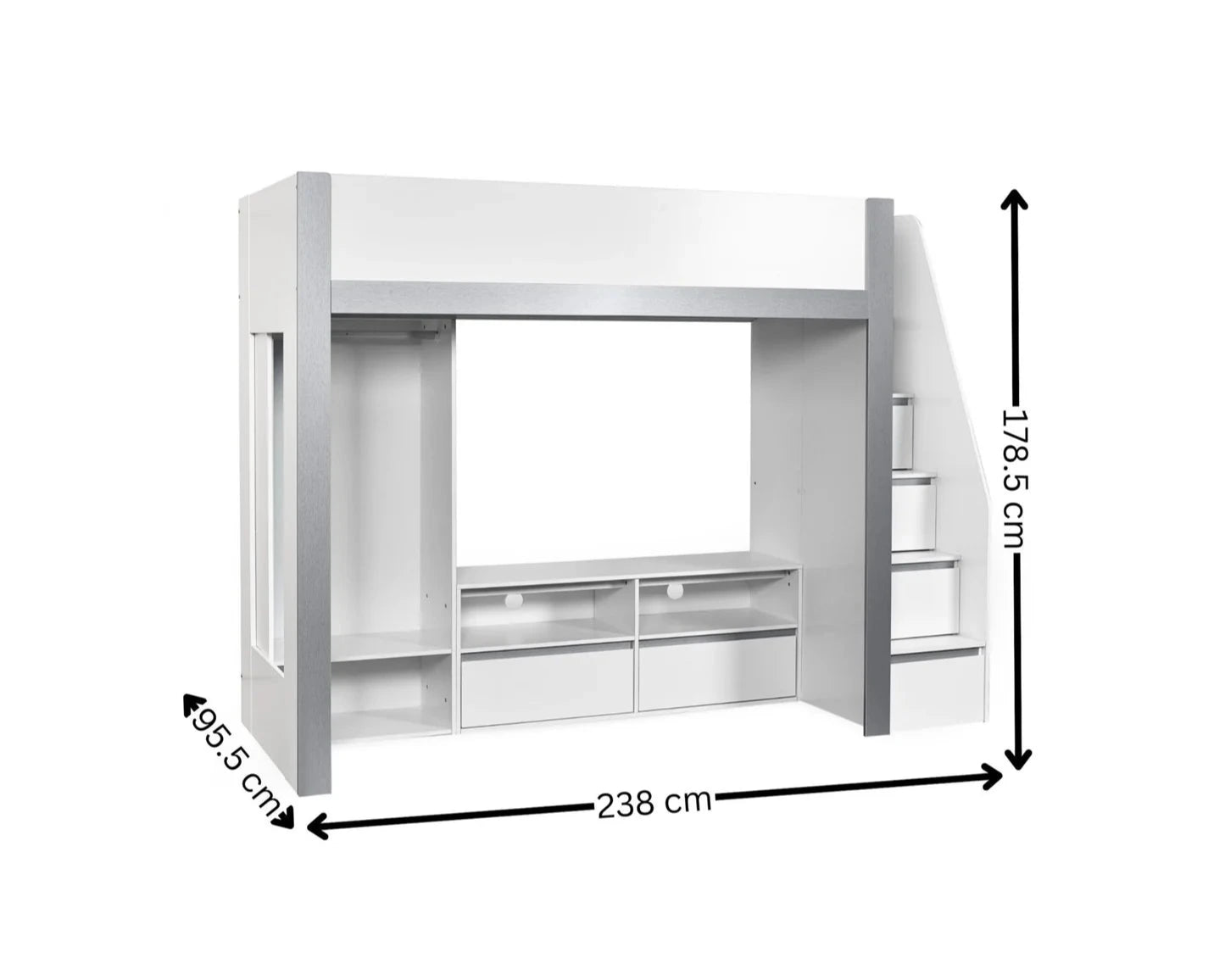 Julian Bowen Gaia Wooden Single Storage High Sleeper With Stairs Dimensions-Kidzzz Beds