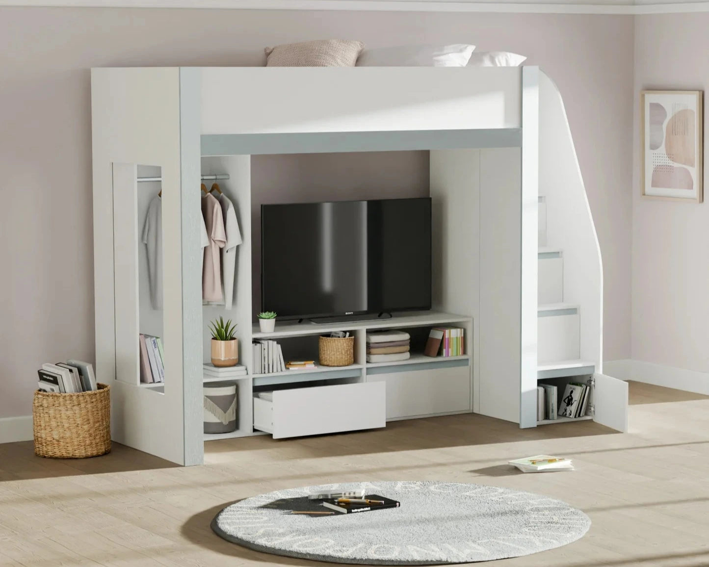 Julian Bowen Gaia Wooden Single Storage High Sleeper With Stairs With Storage Out-Kidzzz Beds