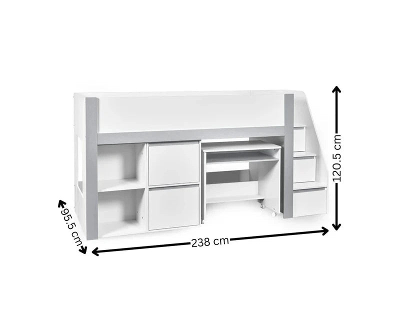 Julian Bowen Gaia Wooden Single Storage Mid Sleeper With Stairs Dimensions-Kidzzz Beds