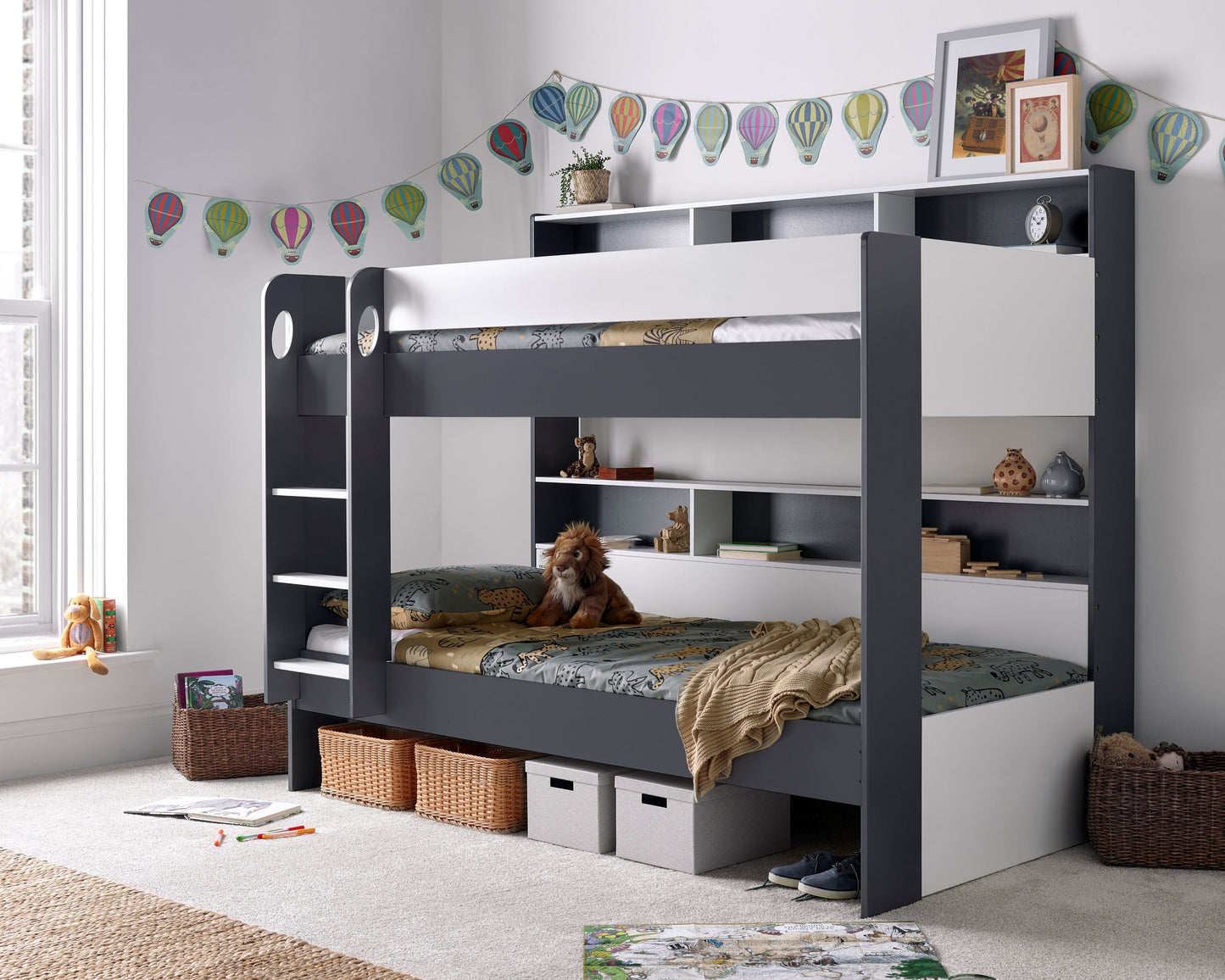 Bedmaster Oliver Bunk Bed Grey And White With Storage-Better Bed Company