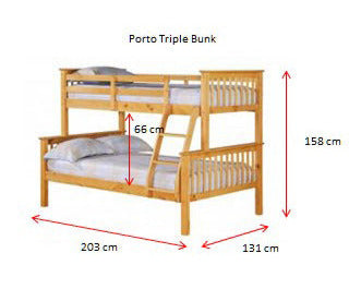 Heartlands Porto Triple Bunk Bed Dimensions-Better Bed Company