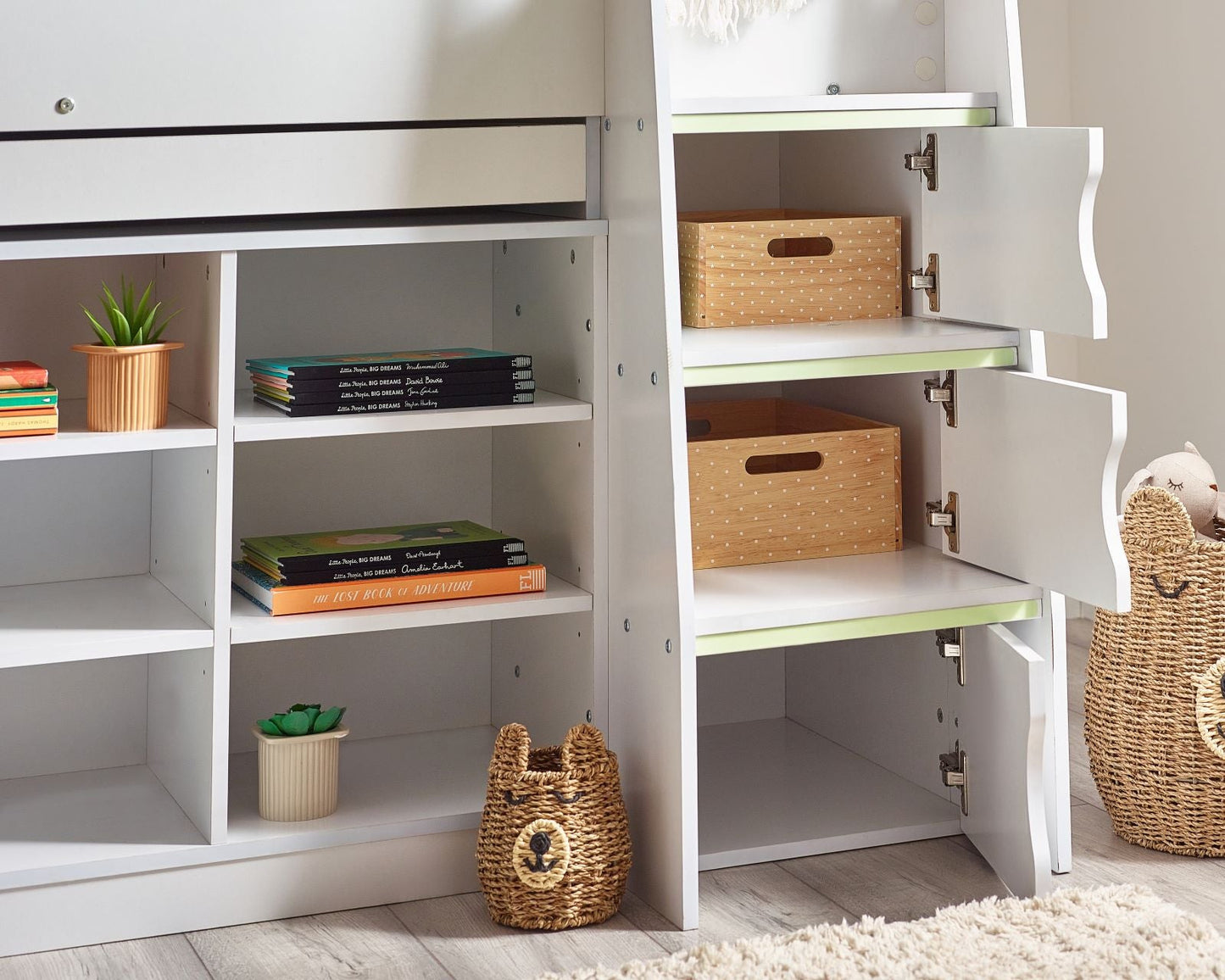 Julian Bowen Vespa White Wooden Single Midsleeper With Desk Cupboards-Kidzzz Beds