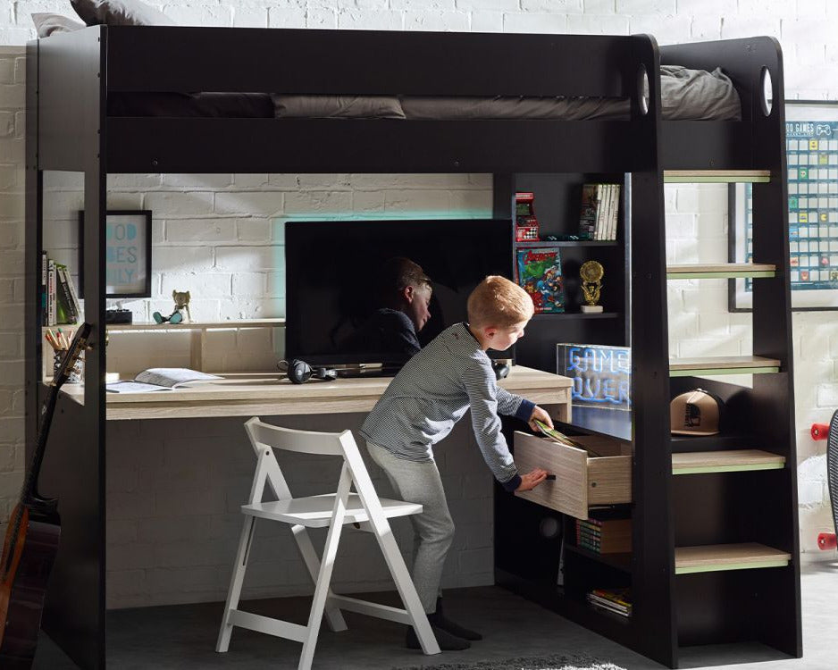 Julian Bowen Blaze Gaming Highsleeper Black And Pale Wood-Better Bed Company