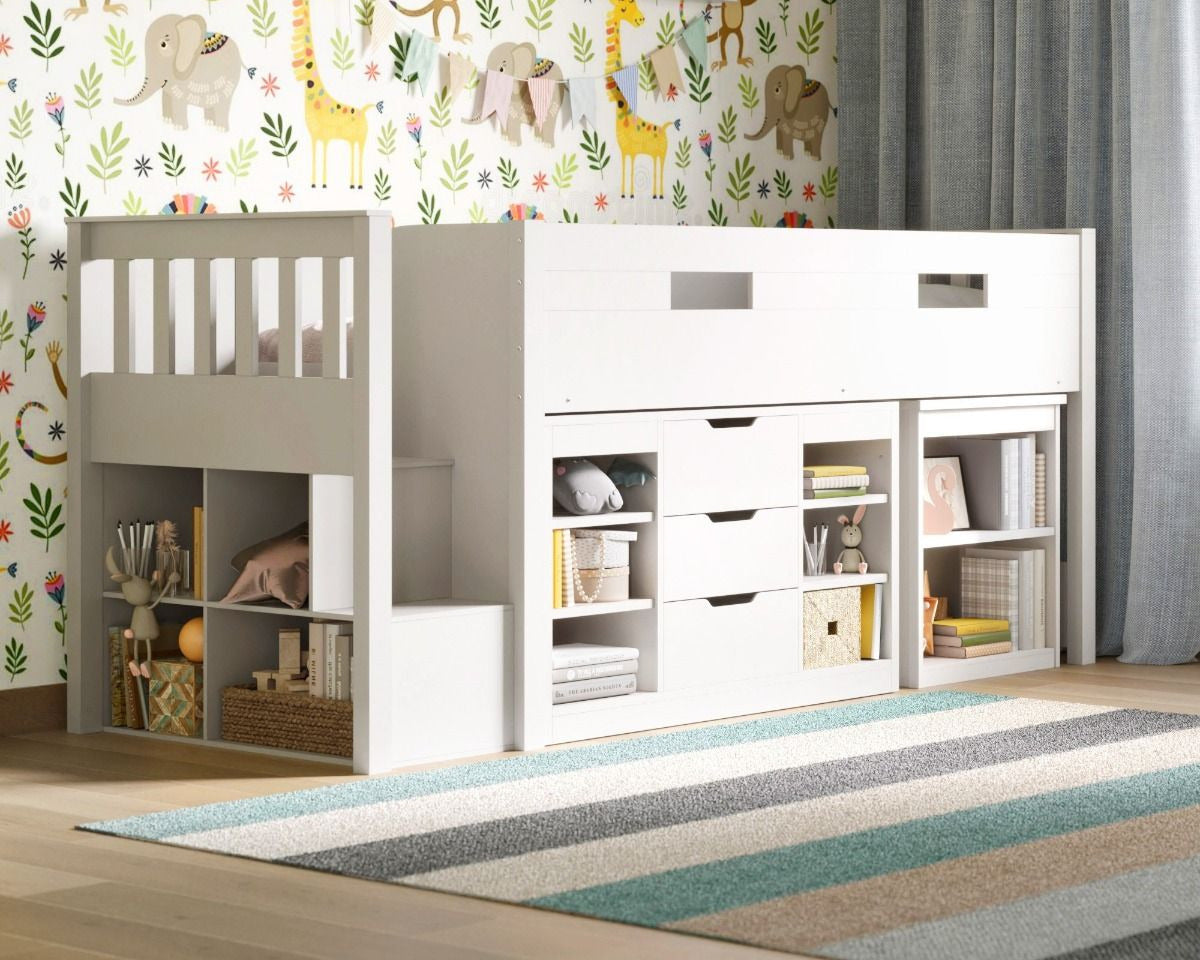 Kids Bunk Beds Daisy Wooden Mid Sleeper Set With Storage And Desk From Another Side-Better Bed Company