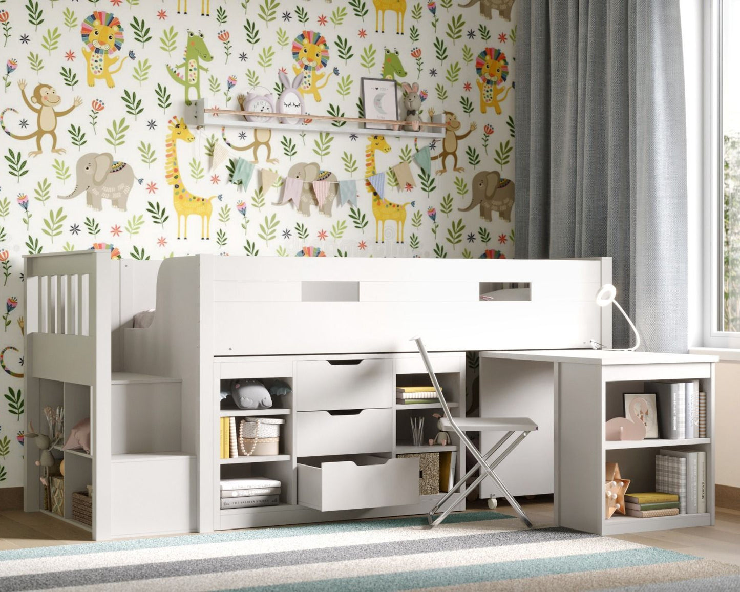 Kids Bunk Beds Daisy Wooden Mid Sleeper Set With Storage And Desk-Better Bed Company