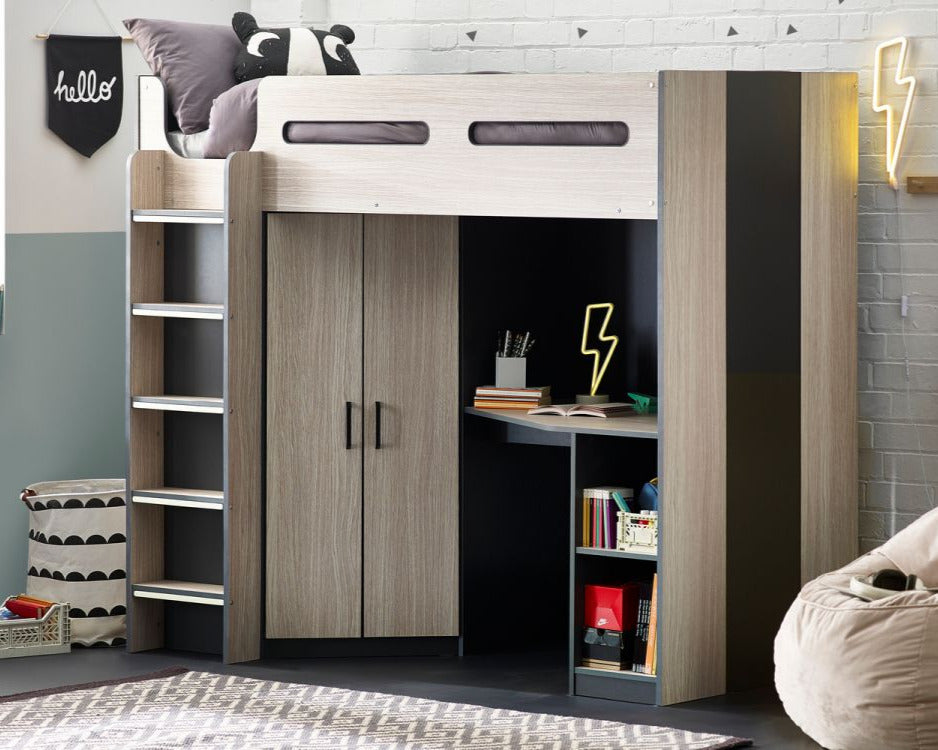 Julian Bowen Hercules Highsleeper - Woodgrain & Anthracite-Better Bed Company