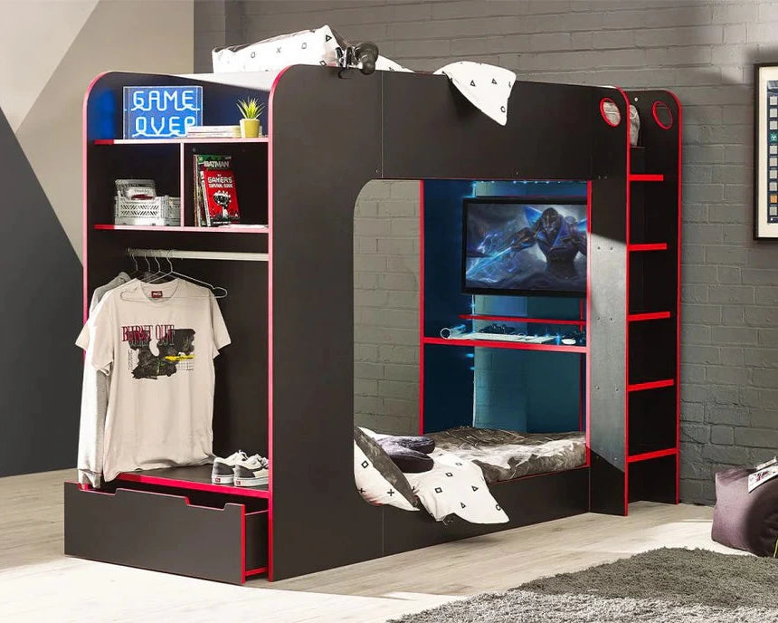 Julian Bowen Wooden Impact Gaming Bunk Bed With Built In Desk
