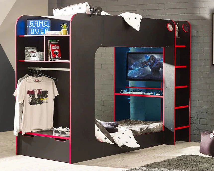 Julian Bowen Wooden Impact Gaming Bunk Bed With Built In Desk