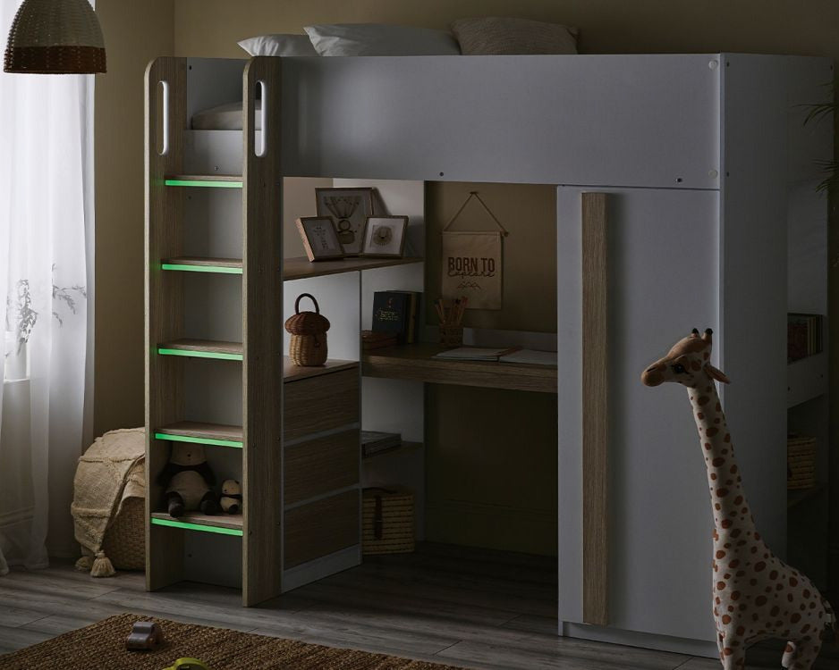 Julian Bowen Ocean Highsleeper - Pale Wood & White Lights Dim-Better Bed Company