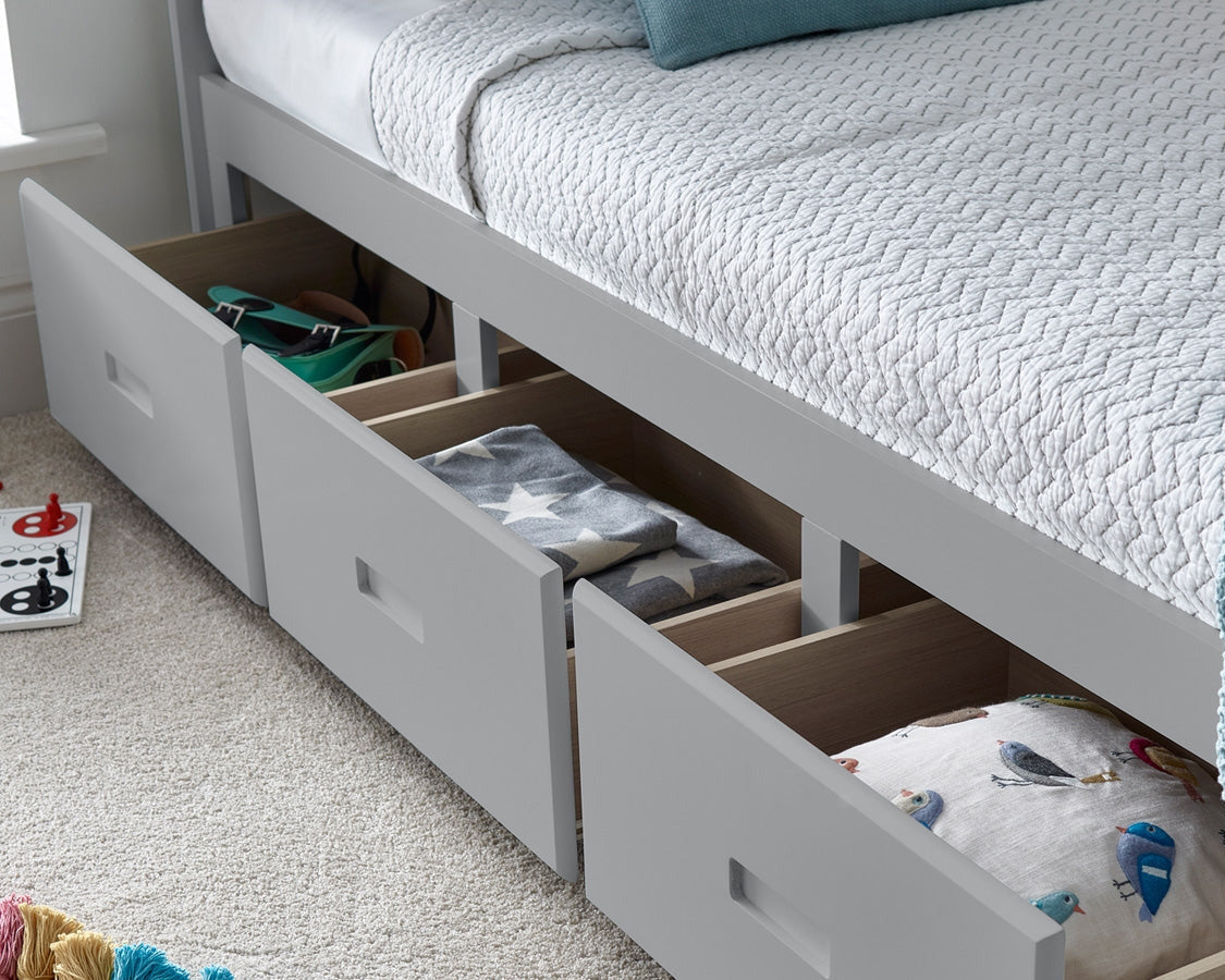 Bedmaster Quest Wooden 3 Drawer Bed Inside Drawers Grey-Better Bed Company