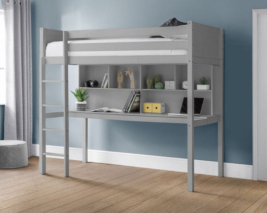 Julian Bowen Titan Single Wooden High Sleeper With Desk Grey-Kidzzz Beds