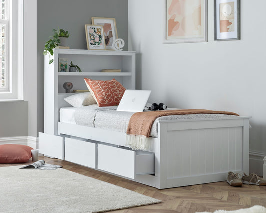 Bedmaster Enzo White Wooden 3 Drawer Storage Bed Drawers Open-Better Bed Company
