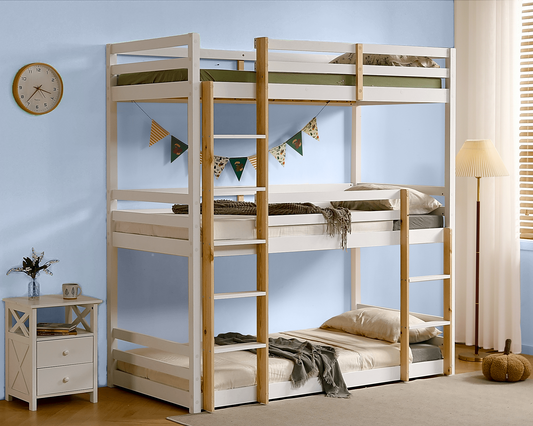 Becky White Wooden Triple Sleeper Bunk Bed-Kidzzz Beds