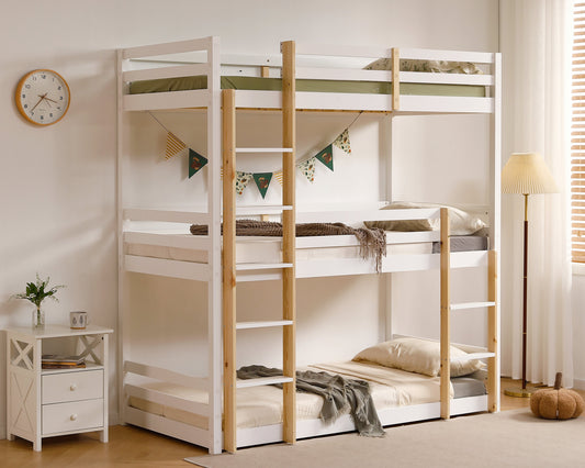 Becky White Wooden Triple Sleeper Bunk Bed From Side-Kidzzz Beds