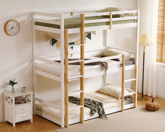 Becky White Wooden Triple Sleeper Bunk Bed From Front-Kidzzz Beds