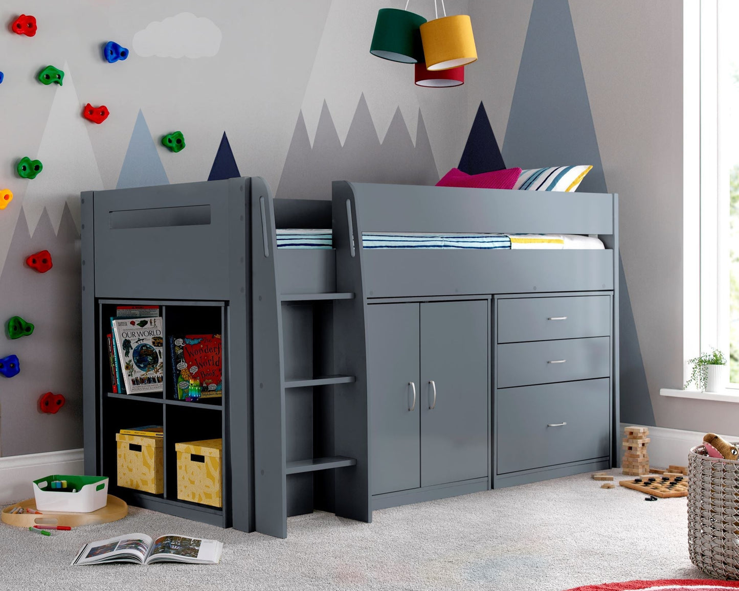 Bedmaster Lacy Midsleeper Bed Grey From Side-Better Bed Company