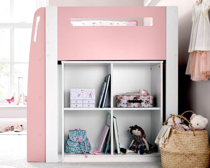 Bedmaster Lacy Midsleeper Bed Pink Shelving-Better Bed Company