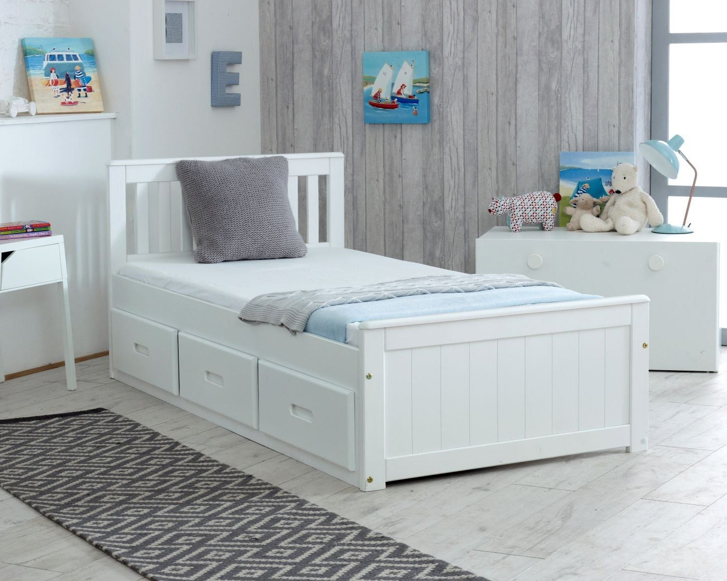 Birmingham Wooden Storage Drawer Bed Frame White-Kidzzz Beds