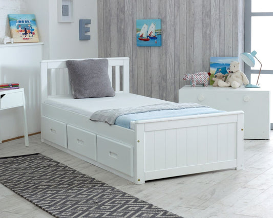 Birmingham Wooden Storage Drawer Bed Frame White-Kidzzz Beds