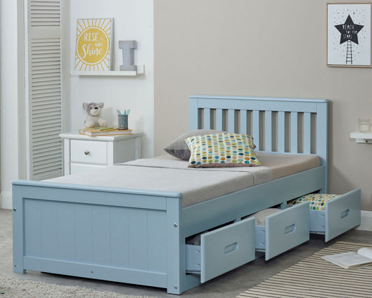 Birmingham Wooden Storage Drawer Bed Frame Blue With Storage Drawers-Kidzzz Beds