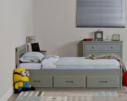 Birmingham Wooden Storage Drawer Bed Frame Grey From Side-Kidzzz Beds