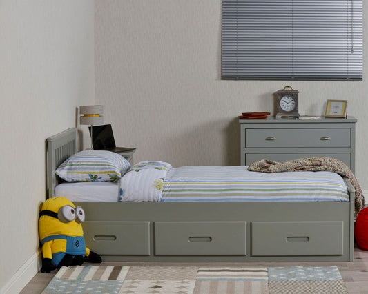 Birmingham Wooden Storage Drawer Bed Frame Grey From Side-Kidzzz Beds