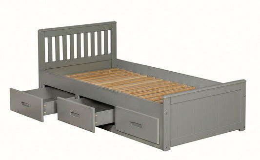 Birmingham Wooden Storage Drawer Bed Frame Grey With Slats-Kidzzz Beds