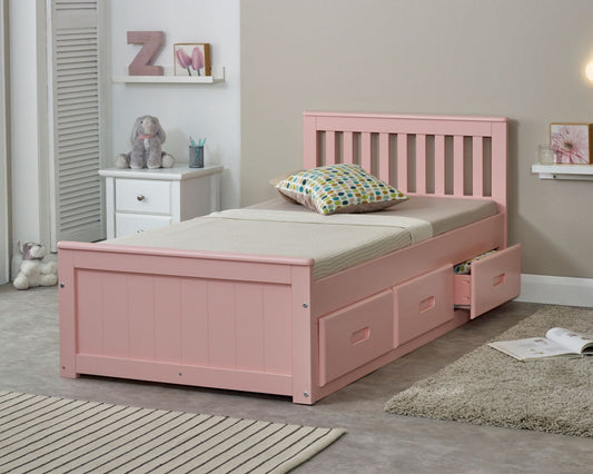 Birmingham Wooden Storage Drawer Bed Frame Pink-Kidzzz Beds