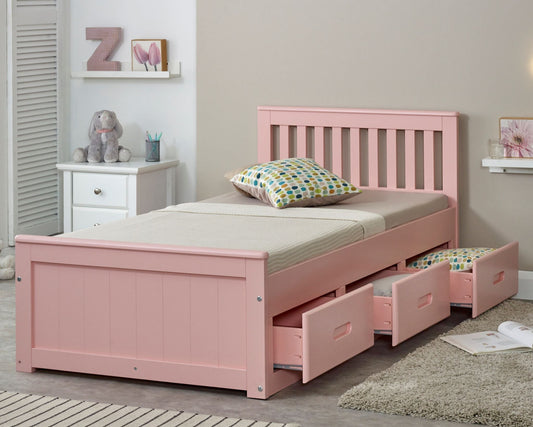 Birmingham Wooden Storage Drawer Bed Frame Pink Drawers-Kidzzz Beds