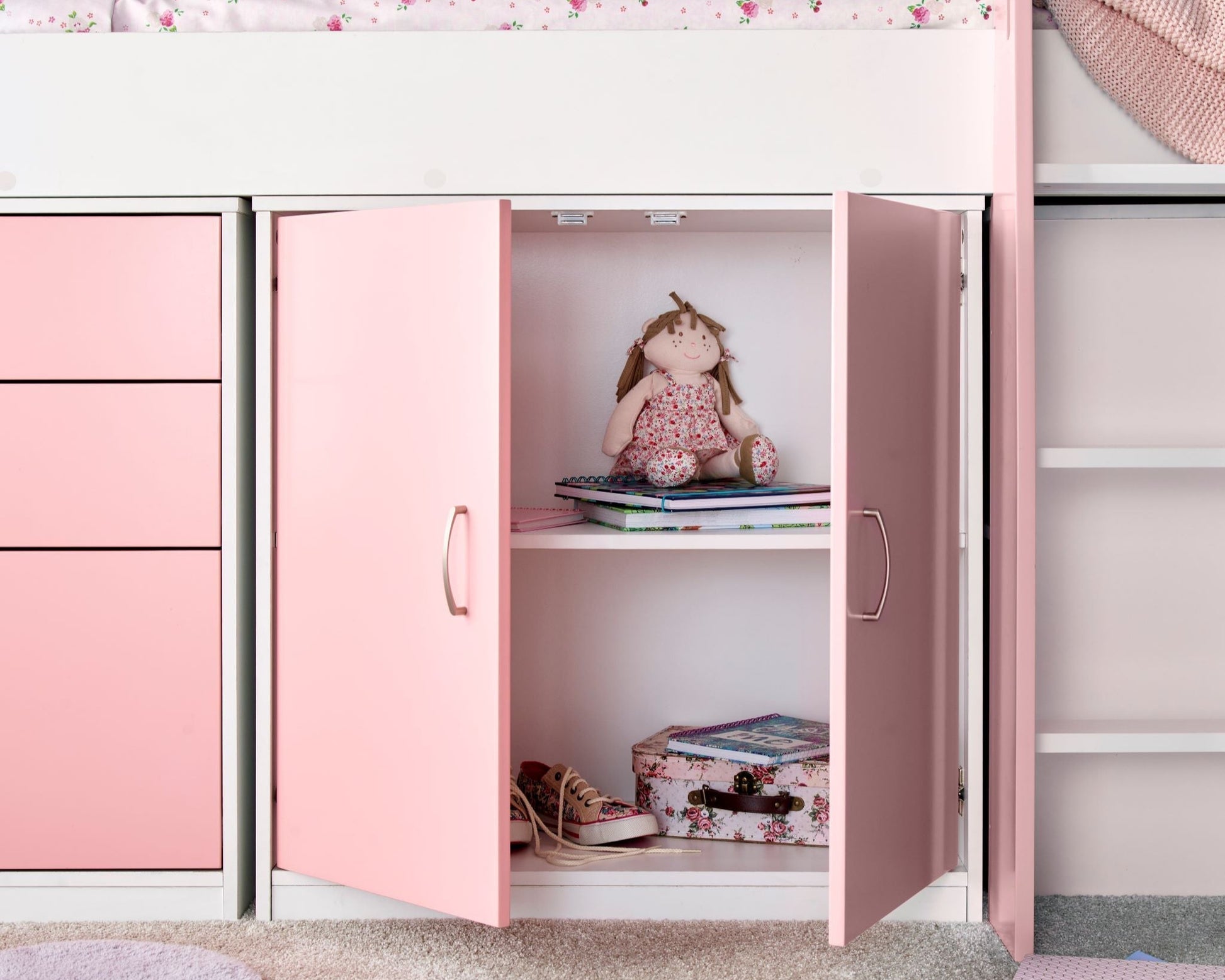 Bedmaster Lacy Midsleeper Bed Pink Inside Cupboard-Better Bed Company