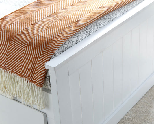 Bedmaster Enzo White Wooden 3 Drawer Storage Bed Footboard Close Up-Better Bed Company