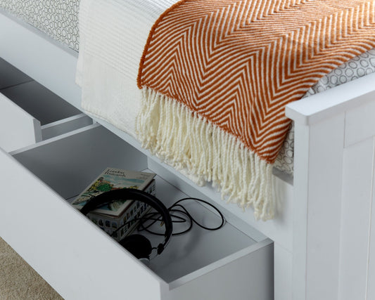 Bedmaster Enzo White Wooden 3 Drawer Storage Bed Drawer Open-Better Bed Company