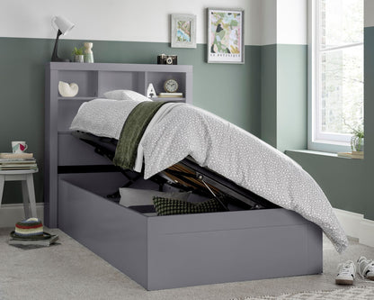 Bedmaster Oscar Ottoman Bed Grey Side Lift Open-Better Bed Company