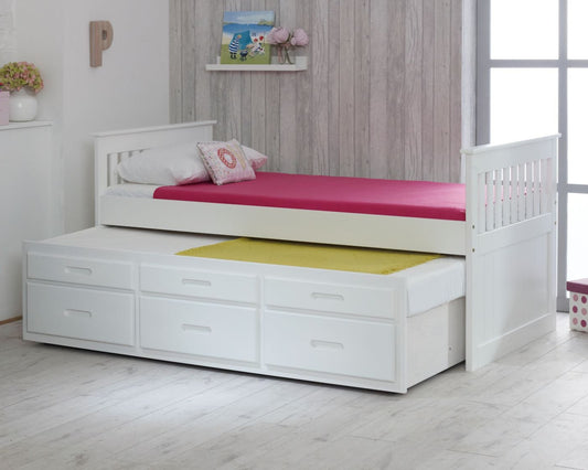 Captains Single Wooden Bed With Underbed And Storage Drawers-Kidzzz Beds