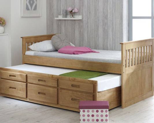 Captains Single Wooden Bed With Underbed And Storage Drawers Wood-Kidzzz Beds