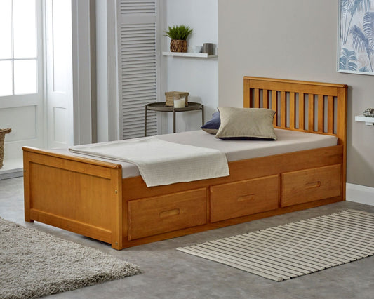Birmingham Wooden Storage Drawer Bed Frame Honey-Kidzzz Beds