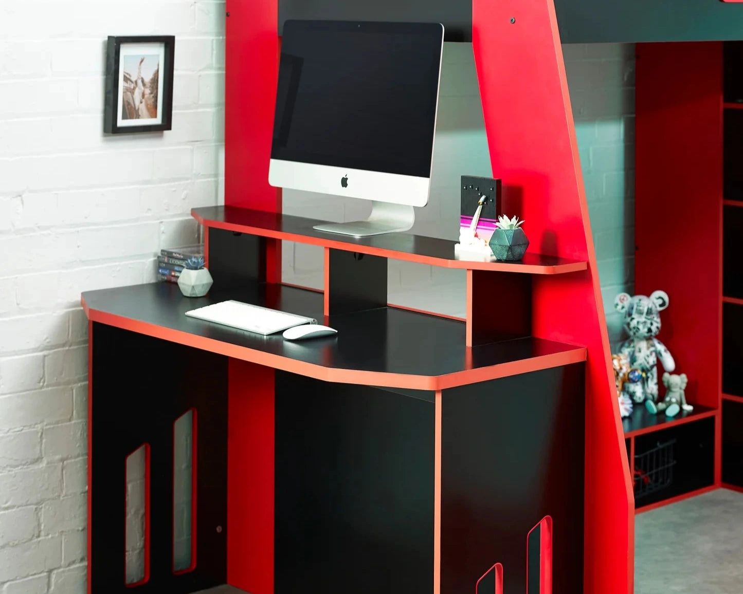 Julian Bowen Eagle Single Wooden Storage Gaming High Sleeper With Desk Close Up Of Desk-Kidzzz Beds