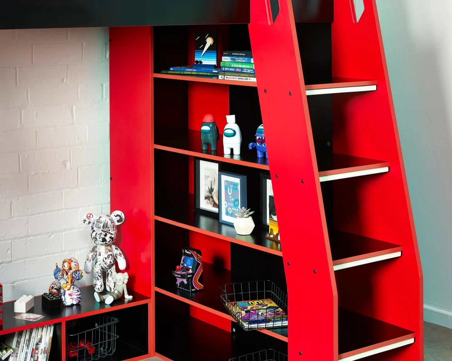 Julian Bowen Eagle Single Wooden Storage Gaming High Sleeper With Desk Shelving-Kidzzz Beds