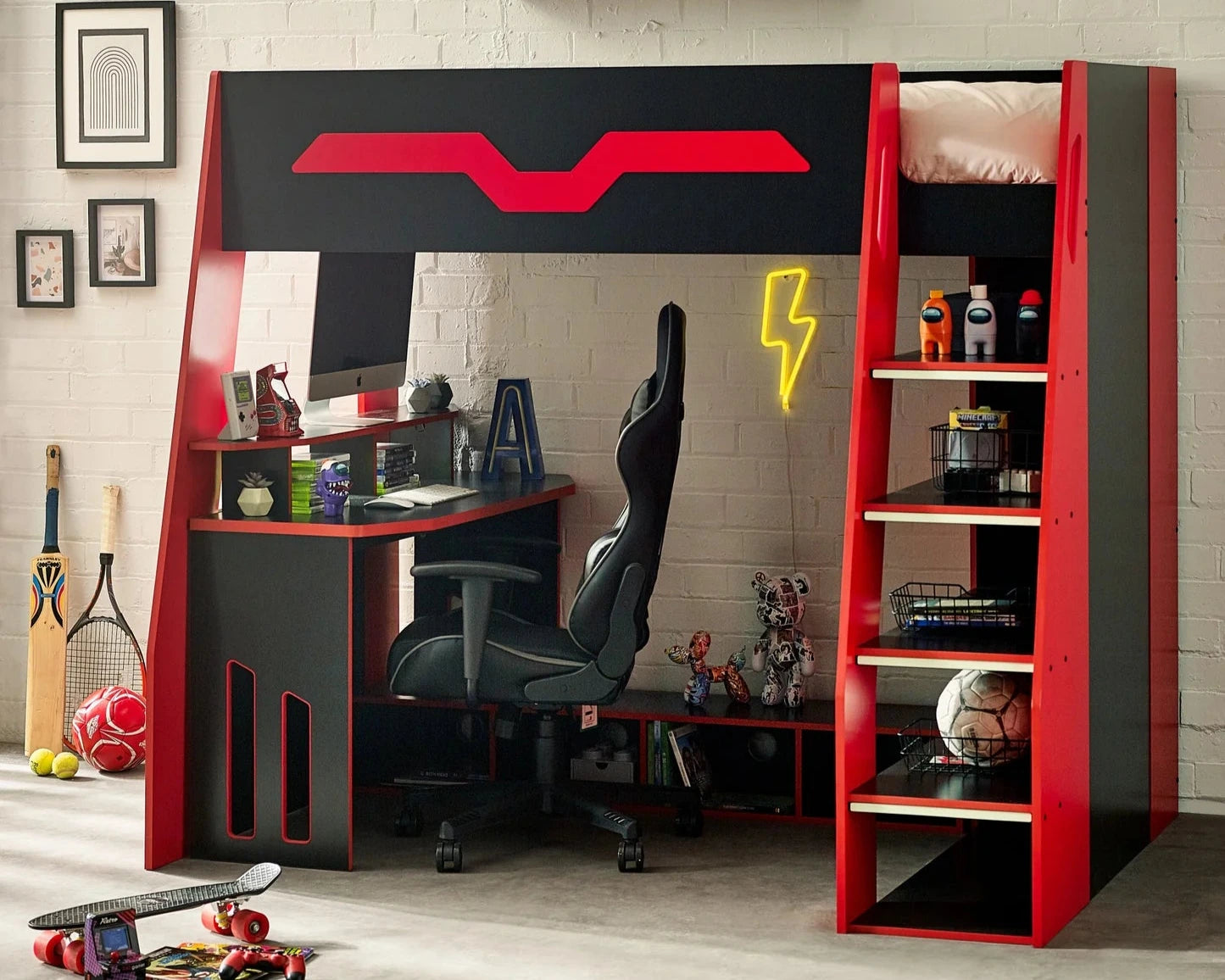 Julian Bowen Eagle Single Wooden Storage Gaming High Sleeper With Desk From Front-Kidzzz Beds