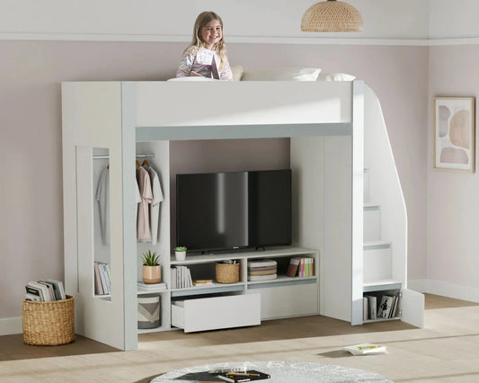 Julian Bowen Gaia Wooden Single Storage High Sleeper With Stairs-Kidzzz Beds