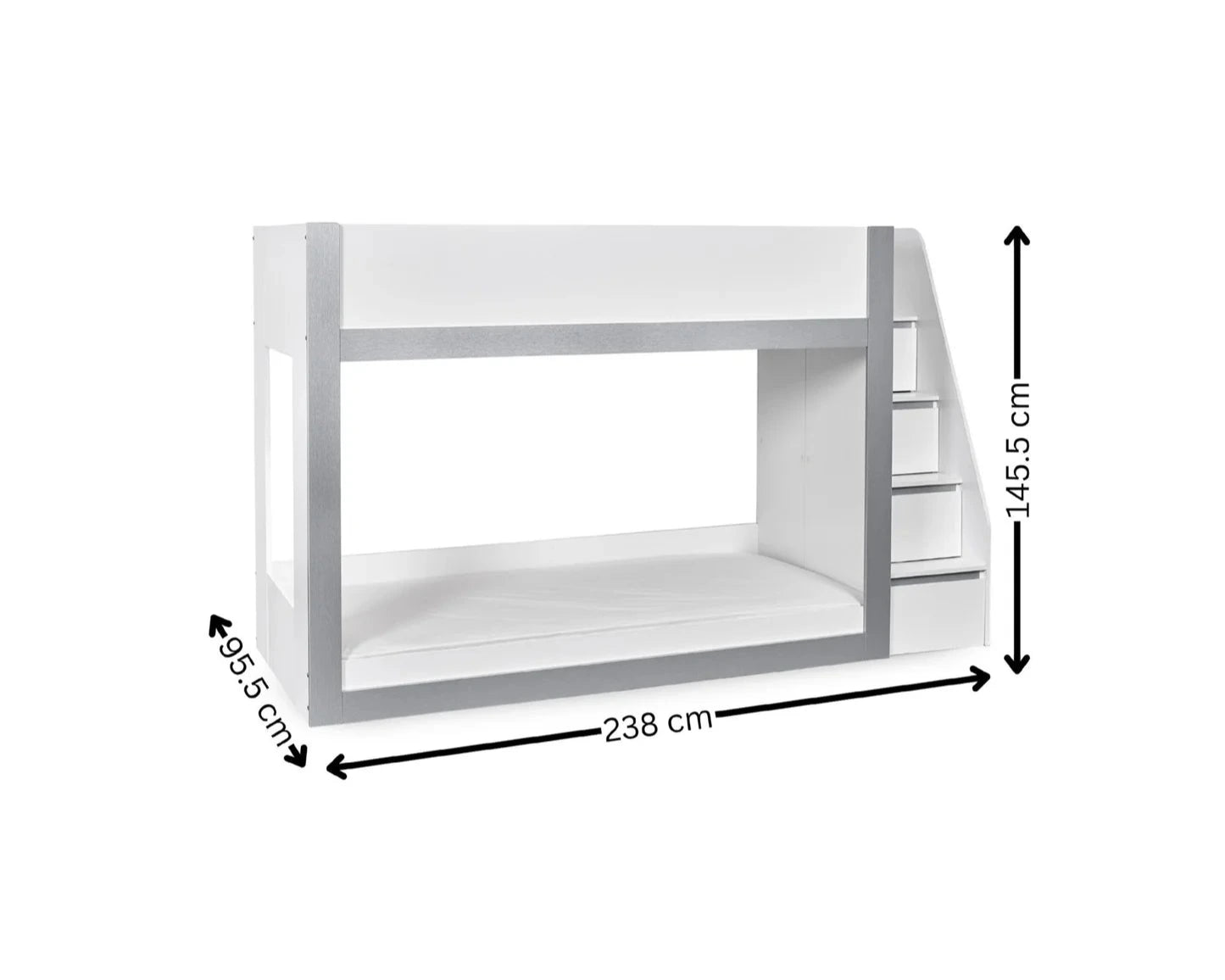 Julian Bowen Gaia White Single Storage Bunk Bed With Stairs Dimensions-Kidzzz Beds