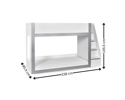 Julian Bowen Gaia White Single Storage Bunk Bed With Stairs Dimensions-Kidzzz Beds