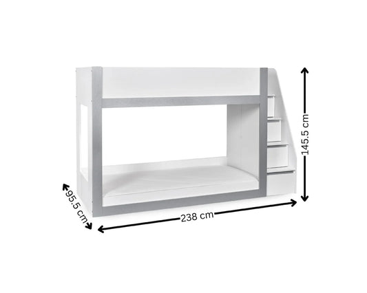 Julian Bowen Gaia White Single Storage Bunk Bed With Stairs Dimensions-Kidzzz Beds