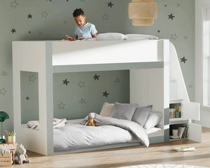 Julian Bowen Gaia White Single Storage Bunk Bed With Stairs-Kidzzz Beds