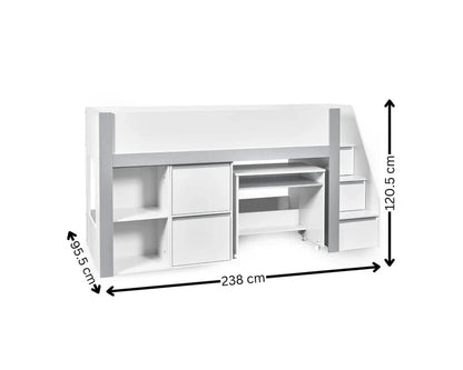 Julian Bowen Gaia Wooden Single Storage Mid Sleeper With Stairs Dimensions-Kidzzz Beds